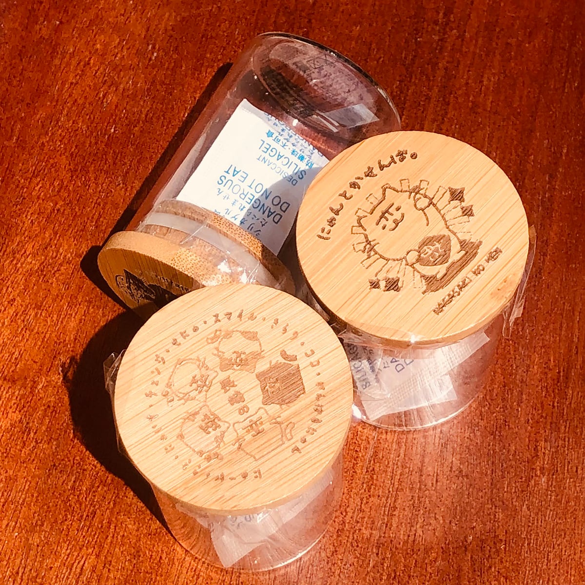 ガラスキャニスター(竹蓋)60ml x 3個セット『長崎の変』にゃーが 5匹サークル / 招福 / ちゃんぽんを食べる猫舌黒猫