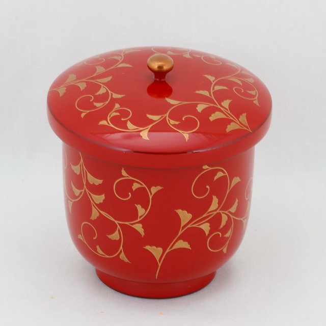 1755-2  輪島塗　献茶器／朱塗／唐草蒔絵五七桐紋／一揃え