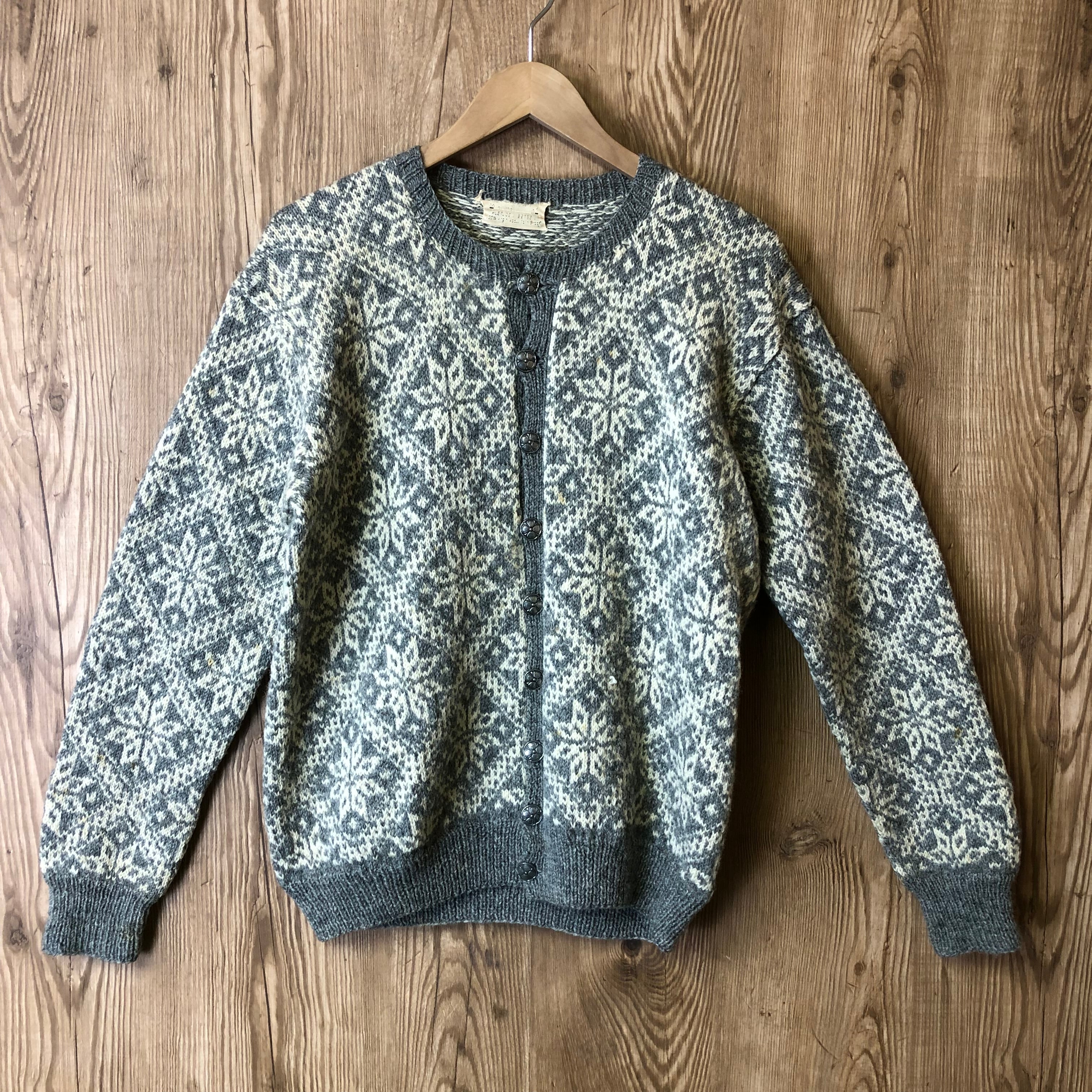 ☆60s~70s スノーフレーク柄 ニット カーディガン サイズ メンズ M位