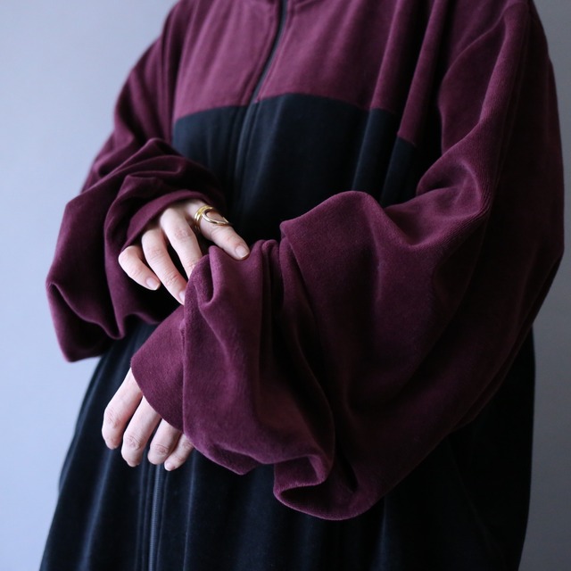 "KING SIZE" super over silhouette bi-color velours track jacket