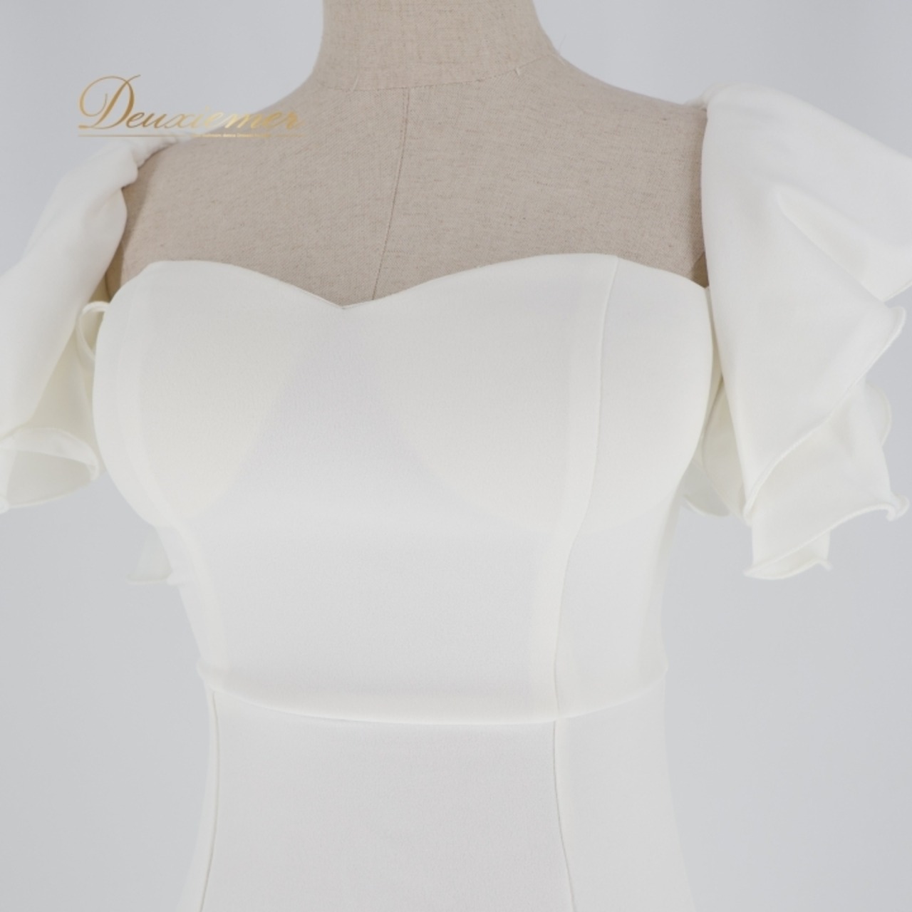 FAERIESTY ホワイト系 ワンピース ドレス ウエディングドレス マーメイド 前撮り 結婚式 白 無地 シンプル 伸縮 ストレッチ フリル リボン ヘアアクセサリー ティアラ ネックレス ピアス アームカバー 華やか ポーチ シルバー系 ピンク系