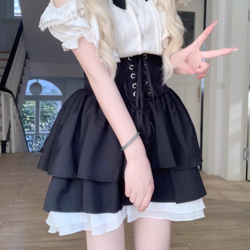 レースアップティアードフリルスカート ・75874