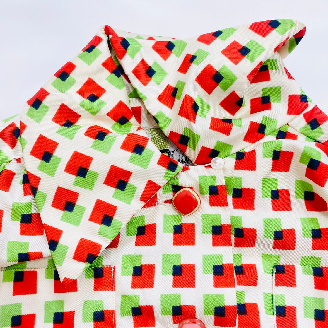 square pattern polyester retro blouse ／ 古着 昭和レトロ 柄 