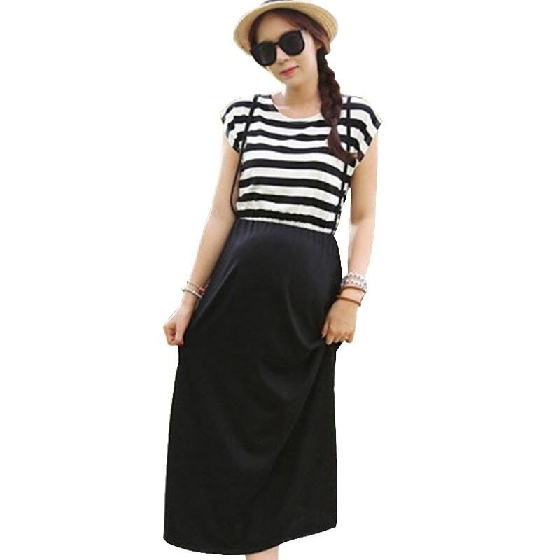【新作】【送料無料】 マタニティ服サマードレススリムストライプフェイクサスペンダースカートマタニティドレス服妊婦2018 夏物 expec569436421192