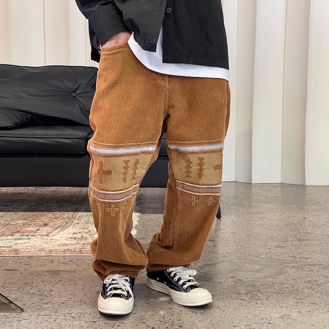 Medaigualエスニック刺繍コーデュロイパンツ