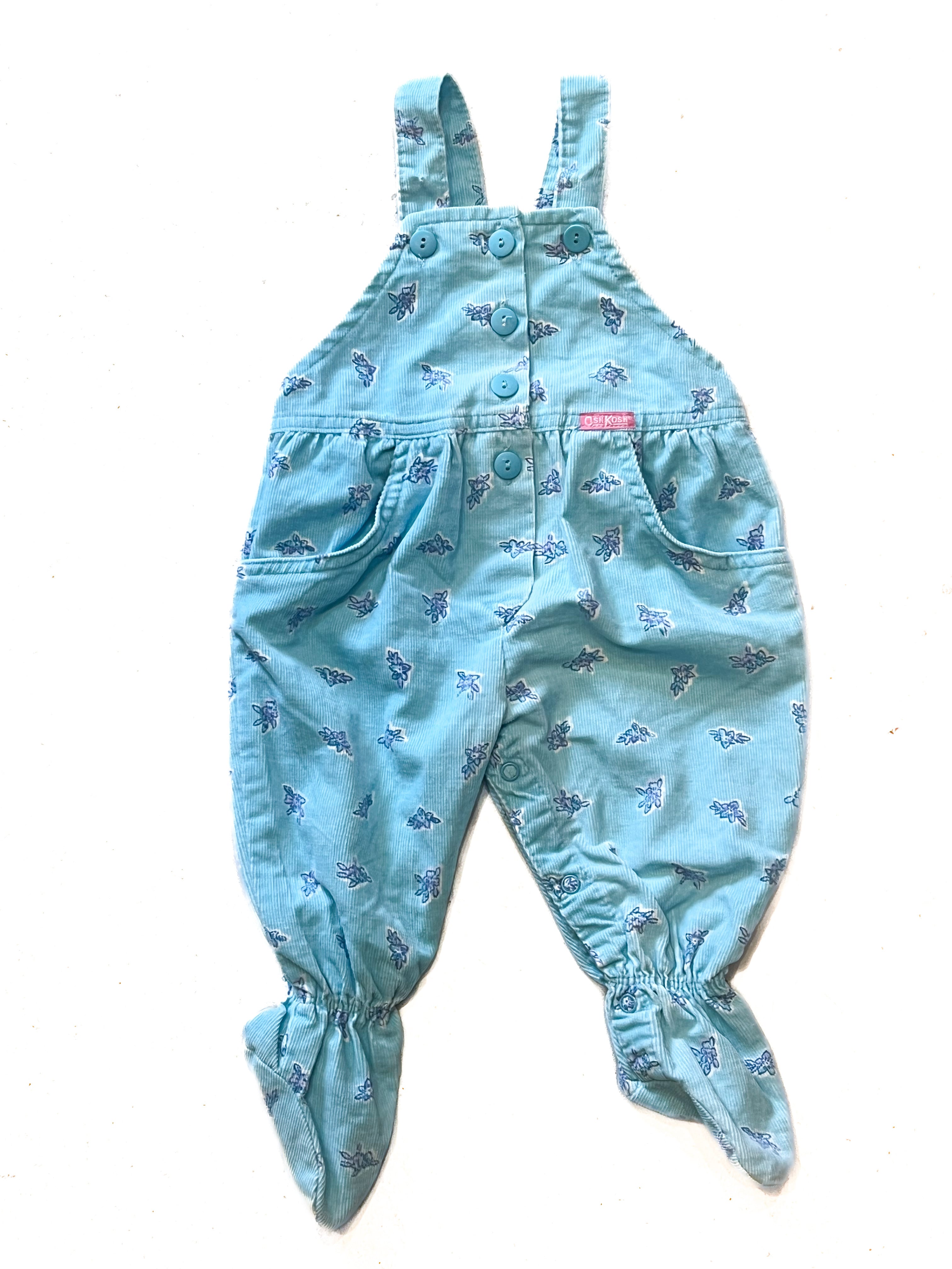 【50-60cm】VINTAGE 80'S オシュコシュ 花柄コーデュロイ 足付き オーバーオール【b198】