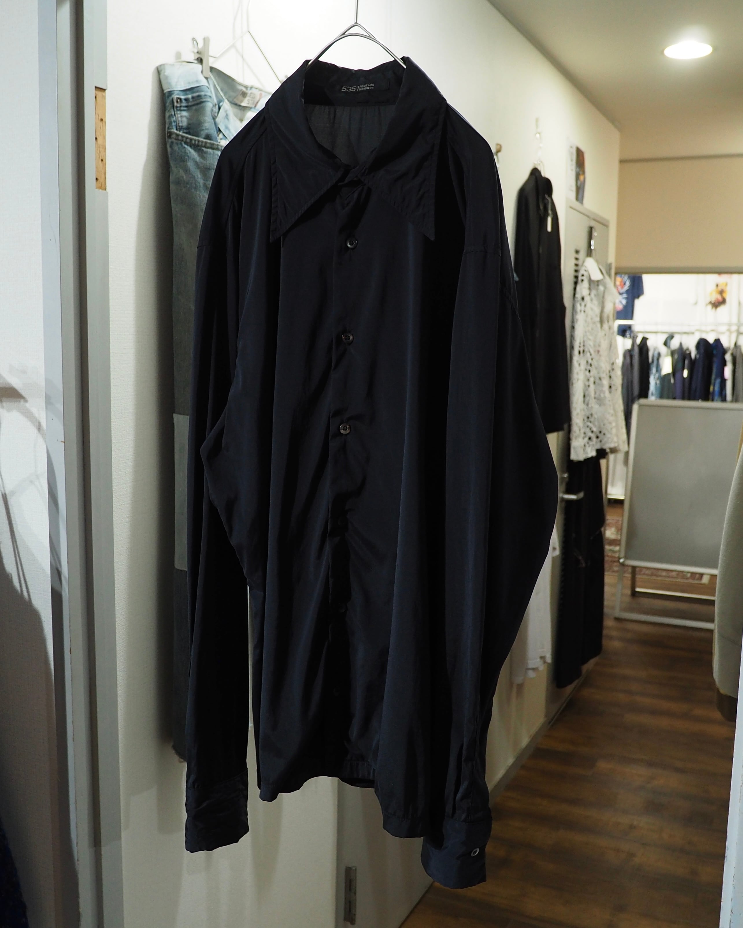 1990 - 00s " 5351 Pour Les Hommes " Black Pointed Collar Archive Drape Shirt