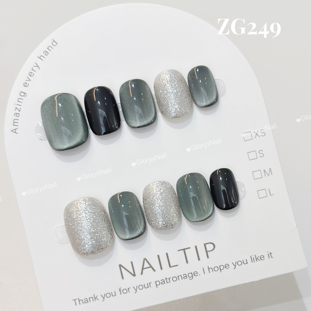 ZG249 ネイルチップ ハンドメイド サイズXS/S/M/L ツールキット付き 収納ケースあり
