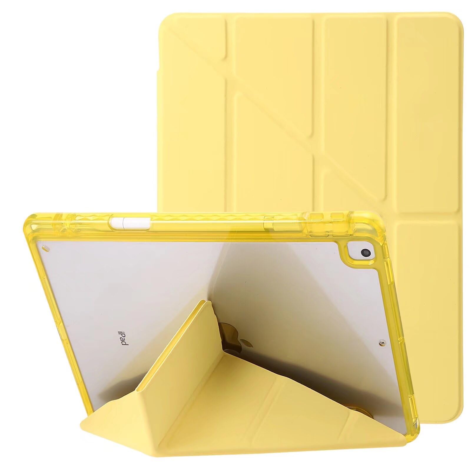 SGTMAYX iPad 対応Air 11インチ M3 (2025) / M2 (2024), 対応Air 第5/4世代 ケース iPad対応 Pro 11 第4/3/2/1世代 ケース 背面透明 クリア ペン収納可能 アイパッド カバー Yつ折りスタンド オートスリープ機能 耐衝撃 軽量 お洒落 三角形の構造 安定感,イエロー