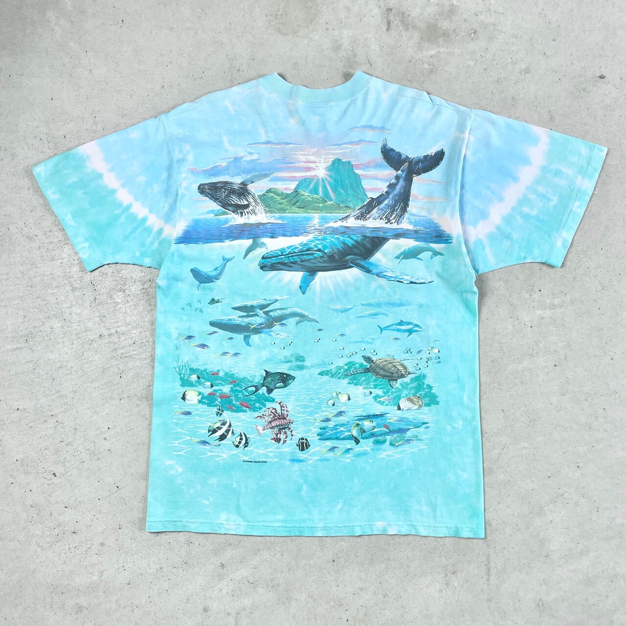 90年代 USA製 LIQUID BLUE 海 タイダイ アート ビッグプリント Tシャツ 