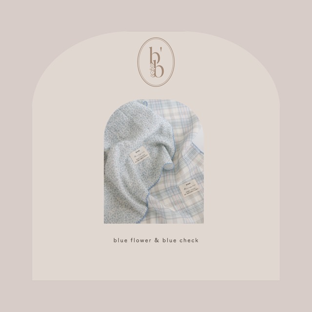 出産祝い Cotton gauze Blanket   giftset   5点　small flower blue　