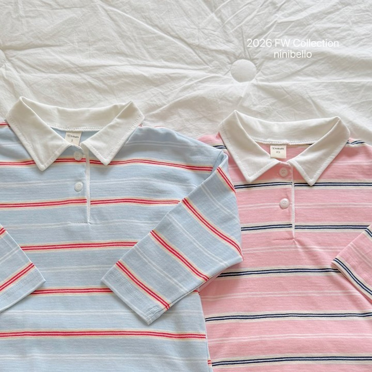 韓国子供服 / ninibello / Milky Stripe Collar T-shirt  / 長袖Ｔシャツ *XS~XXL*