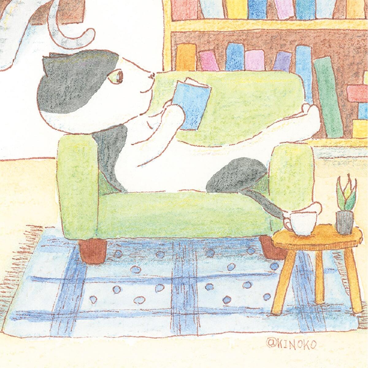 ポストカード くつろぎ部屋 / グッズ 部屋 水彩 イラスト 猫 絵本風