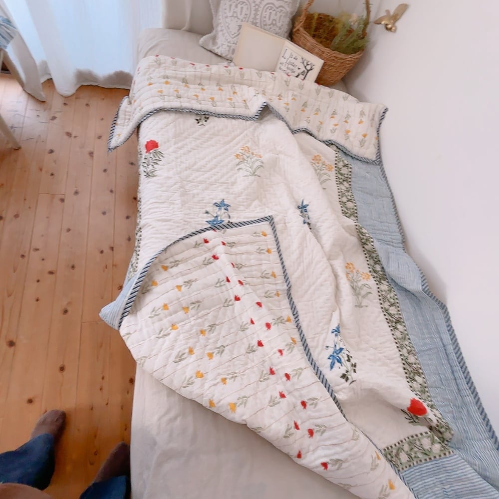 綿入り【M】パリのパン屋さん ブロックプリントキルト | ブロック