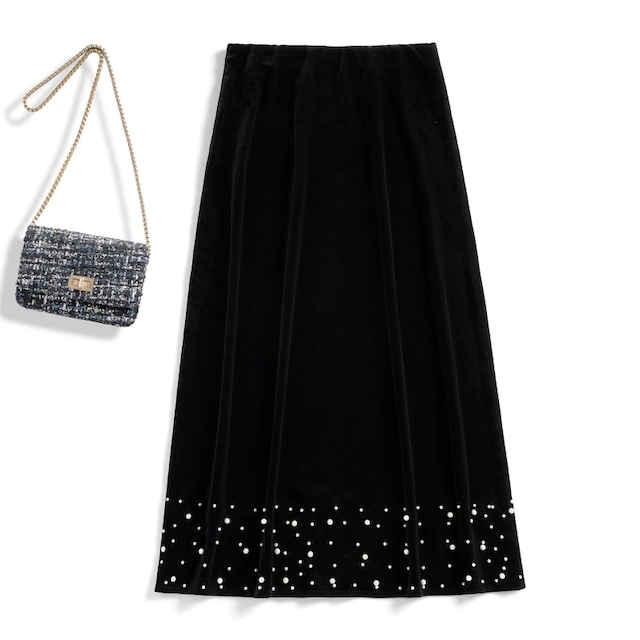 Pearl hem velvet skirt　M1817