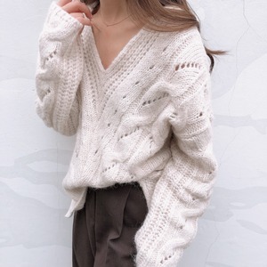 Cable v knit /ivory (11月下旬頃発送予定)