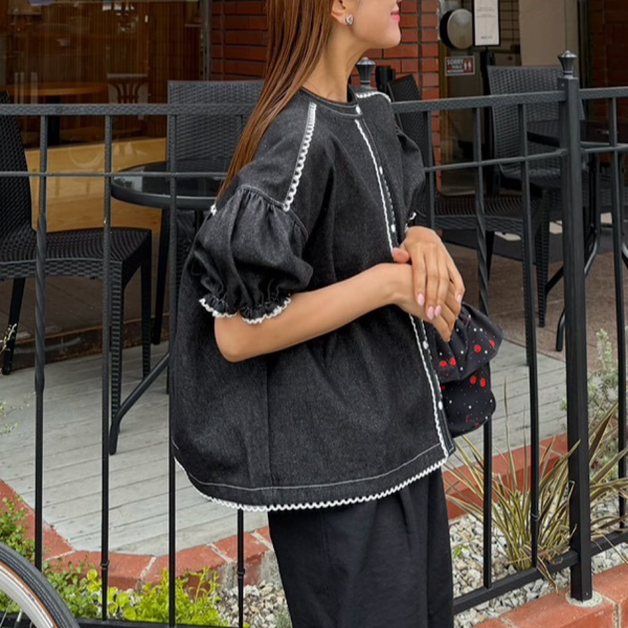 【新品】LINKABLE/デニムパフトップス/ブラック デニムパフトップス(ブラック) | LINKABLE