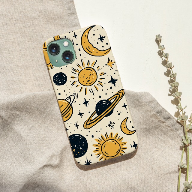 受注生産 iPhoneケース 太陽と月の白背景星図｜星図風 STAR017A