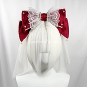 ♡【全7色】MAID ヴェール付き パールリボンカチューシャ navy blue ♡