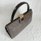 ハンドバッグ　クロコダイル　ブラウン　ハンドル修理済み　レトロ　大型バッグ　12acdu11