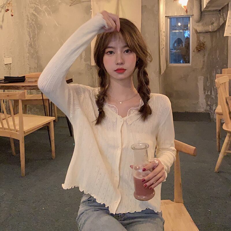 ニットカーディガン薄手サマーシャツ ジャケット ショートトップス 夏物 シルク スーパーモール12154287118