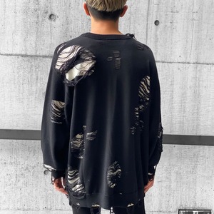 【Haculla】DISTRESSED HACULLA SWEATER（BLACKWHITE）