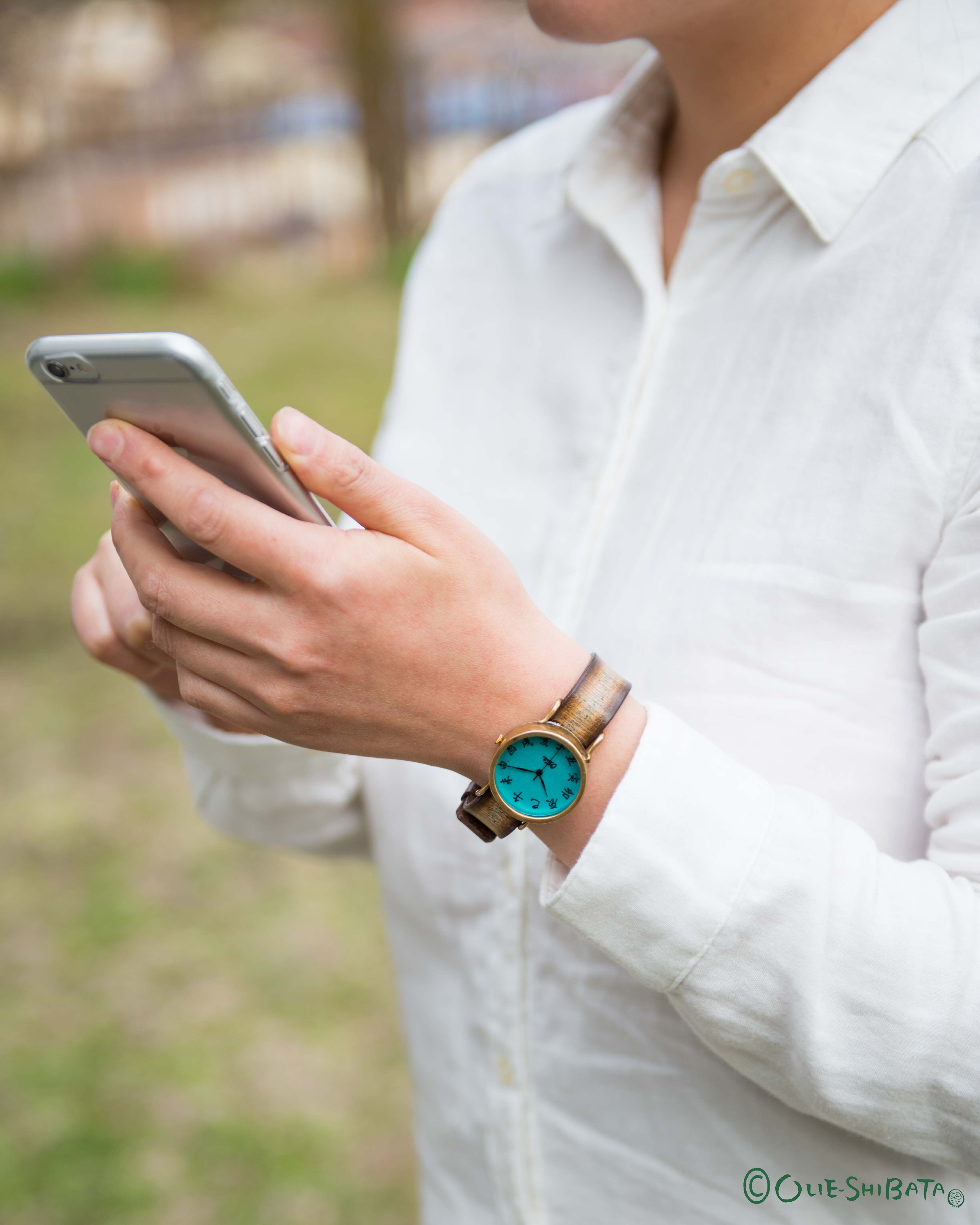 江戸文字腕時計M渋青緑 | カエルの時計屋さん