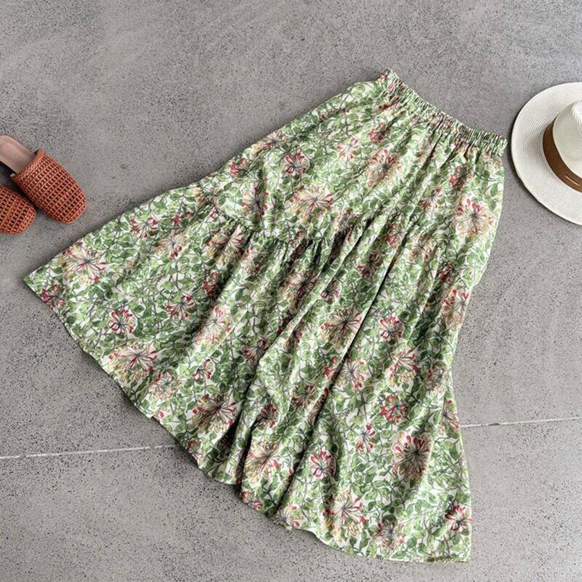 green botanical flared skirt | colorer