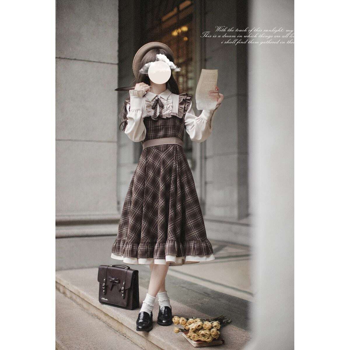 レトロブラウンウエストリボンワンピース | Maiden's Rêve