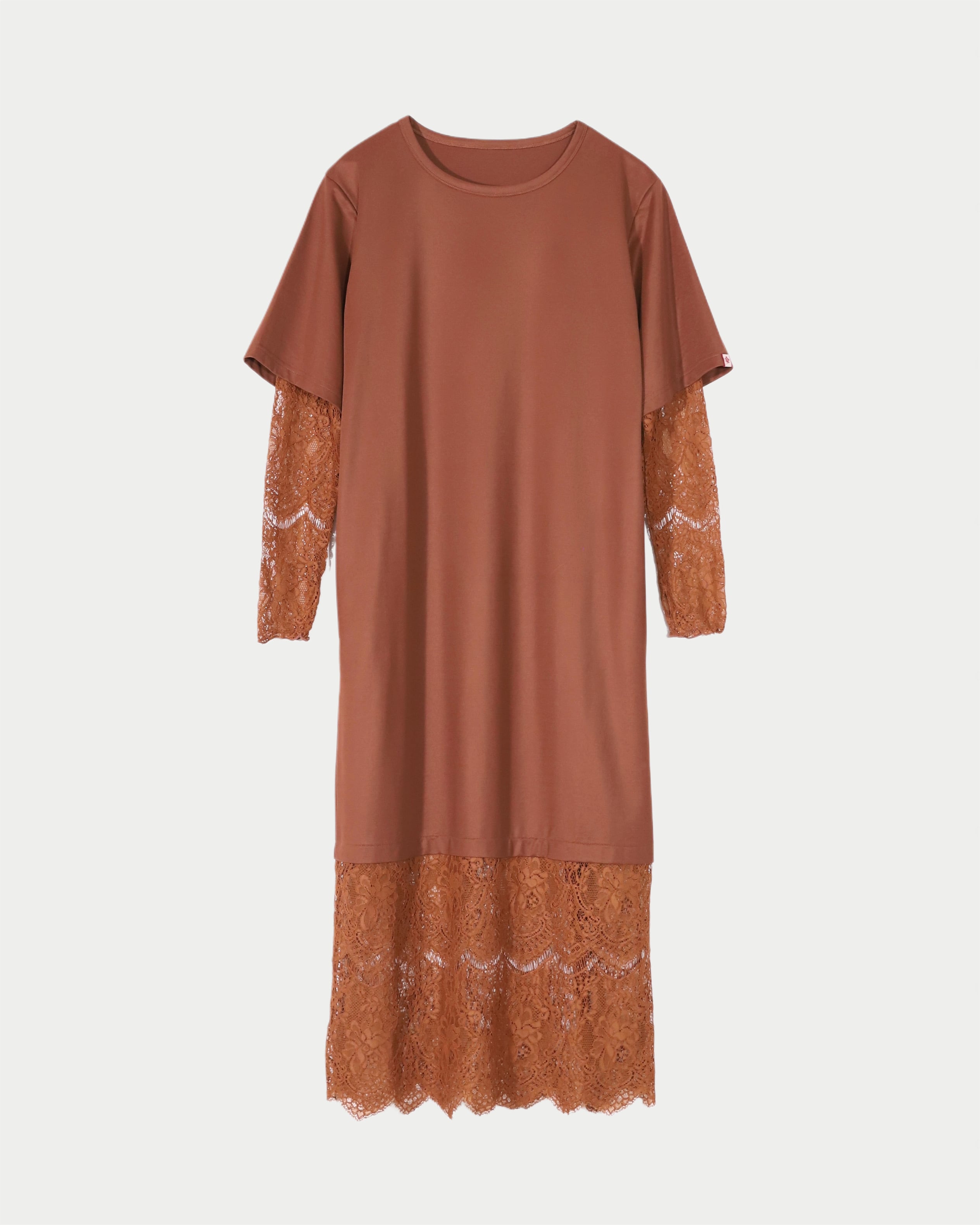 Lace Layered T-Shirt Dress/Cinnamon
