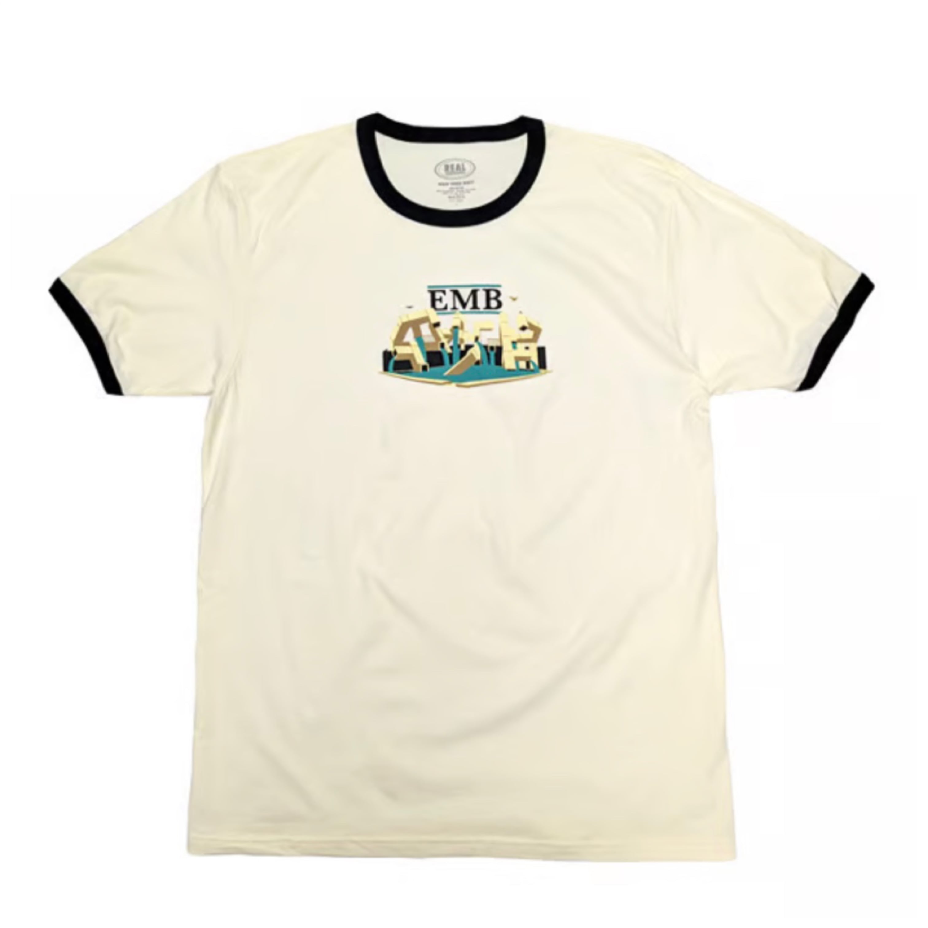 REAL SKATEBOARDS / EMB S/S TEE / NATURAL/BLACK