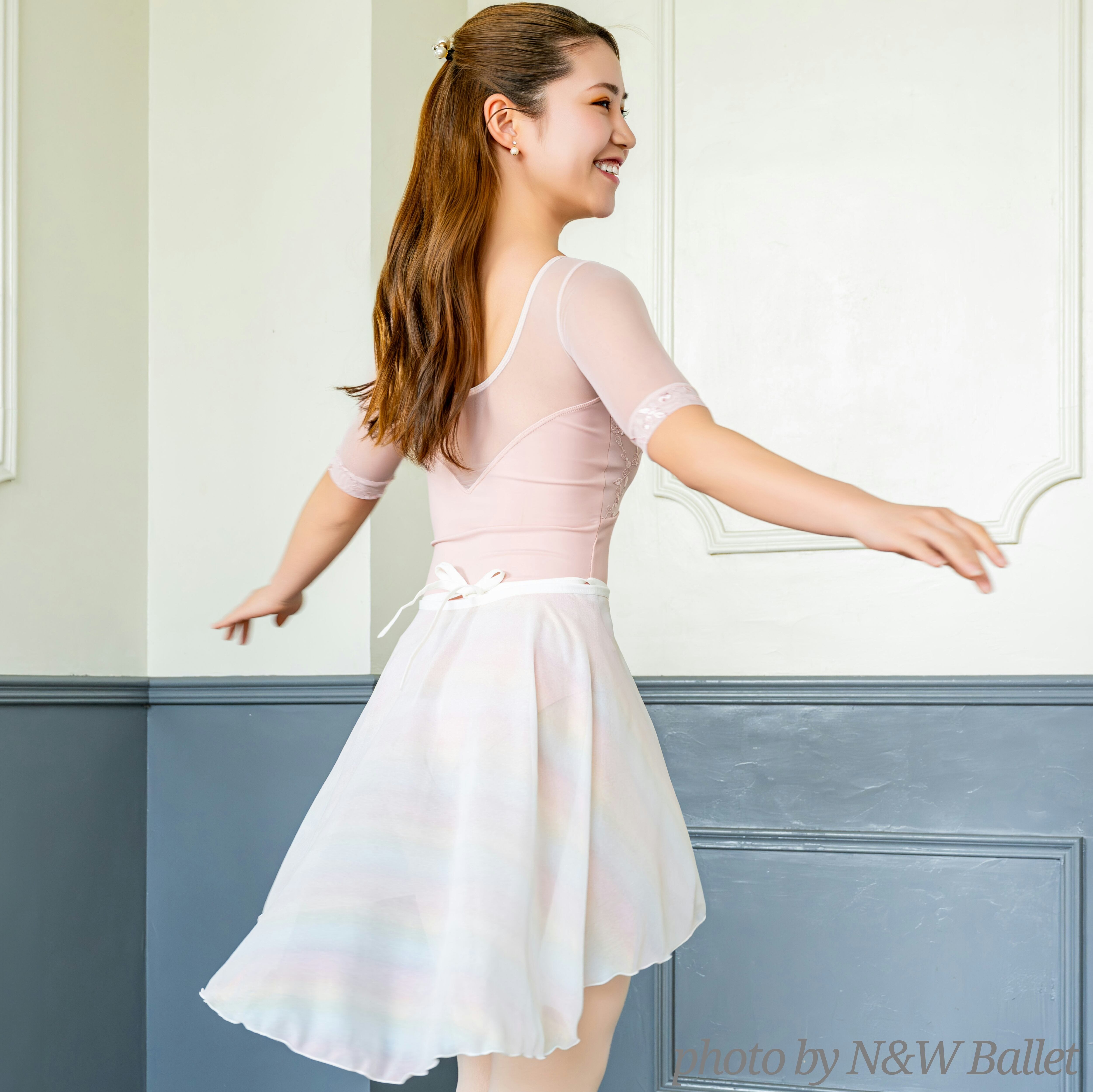 刺繍五分袖レオタード(パステルピンク) | Ballet Shop Flora（バレエ