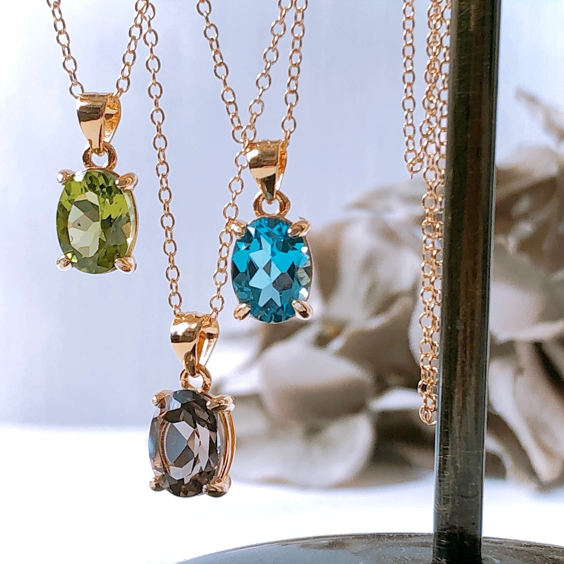 宝石質ペリドット14kgf製ネックレス 約40cm 8×6mm 8月誕生石 Peridot