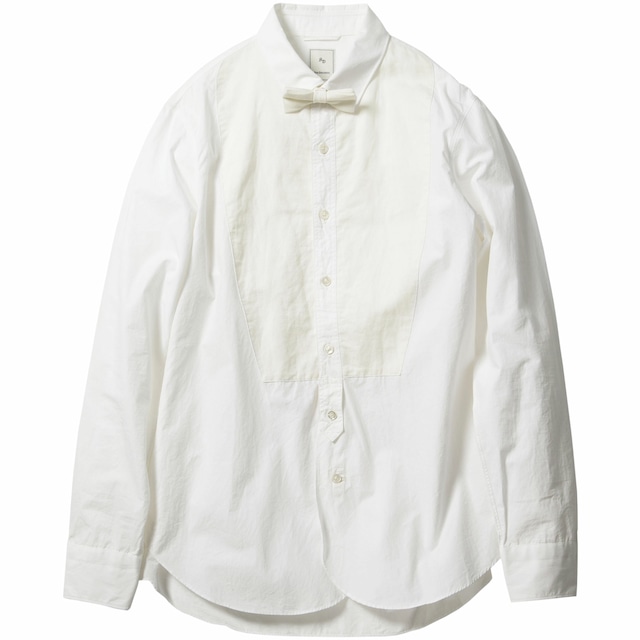 COTTON TYPEWRITER  BOSOM W/BOW TIE SHIRT / コットンタイプライター蝶タイ付シャツ（WHT）