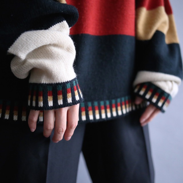 good coloring switching rib and pattern loose sweater