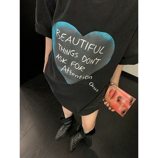 ビッグハートレタープリントルーズラインTシャツ 2col R02445