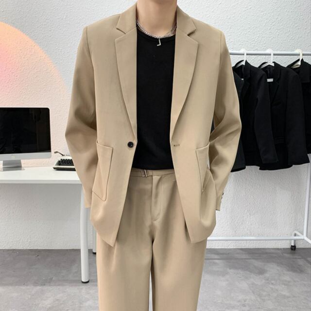 予約販売】メンズ セットアップ スーツ シングル 無地 スリム 男前
