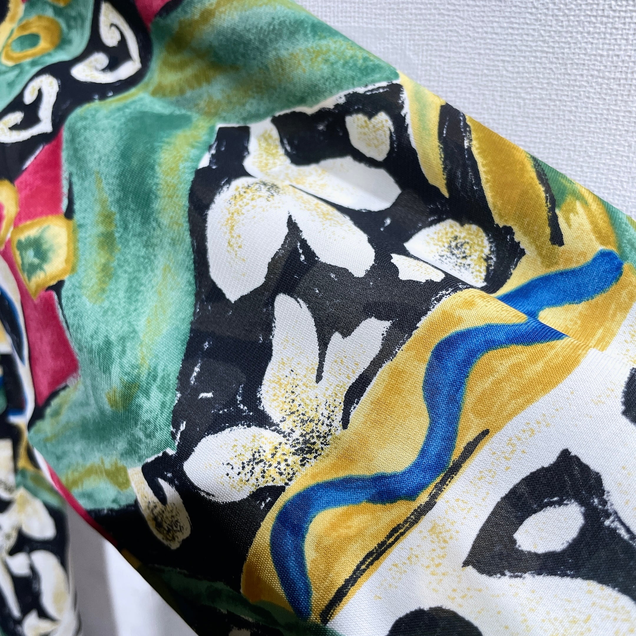 1990s Psychedelic art pattern Design vintage Drape loose Open collar shirt