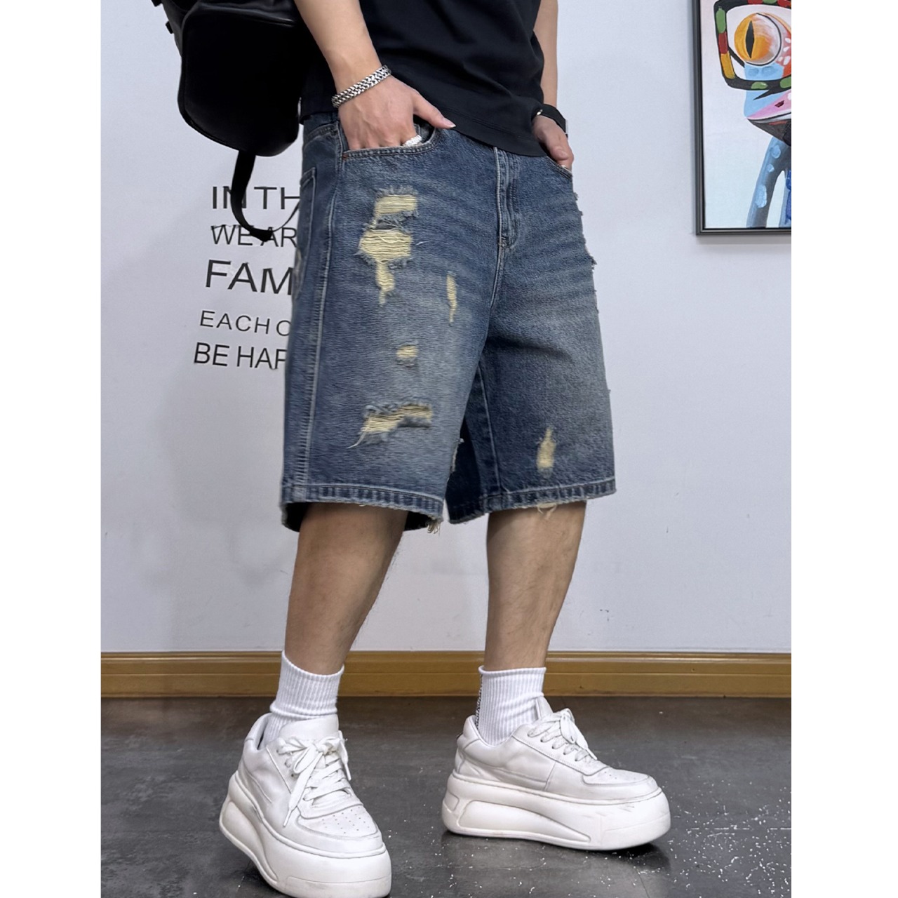 Damage denim short pants 0762 - 3