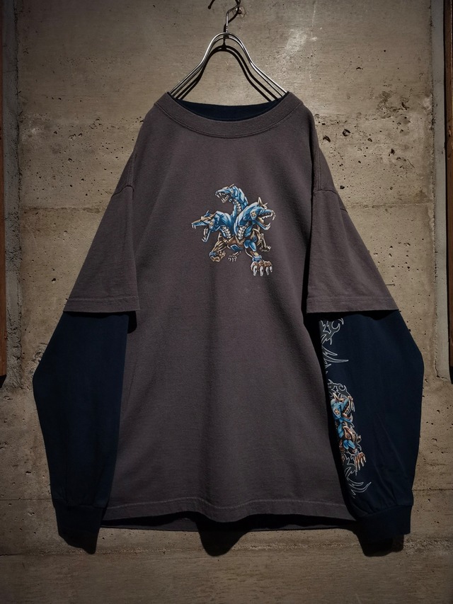 【Caka】Robot Cerberus Print Layered Design Vintage L/S T-shirt