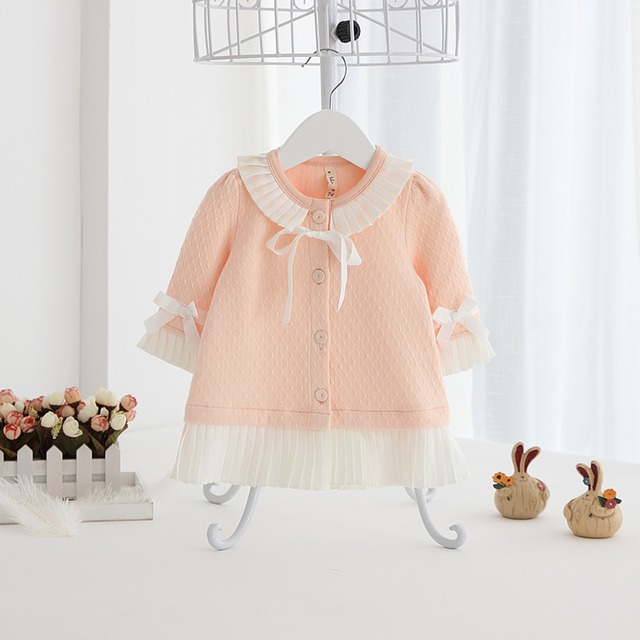 リボンプリーツの長袖チュニックワンピ(ピンク)