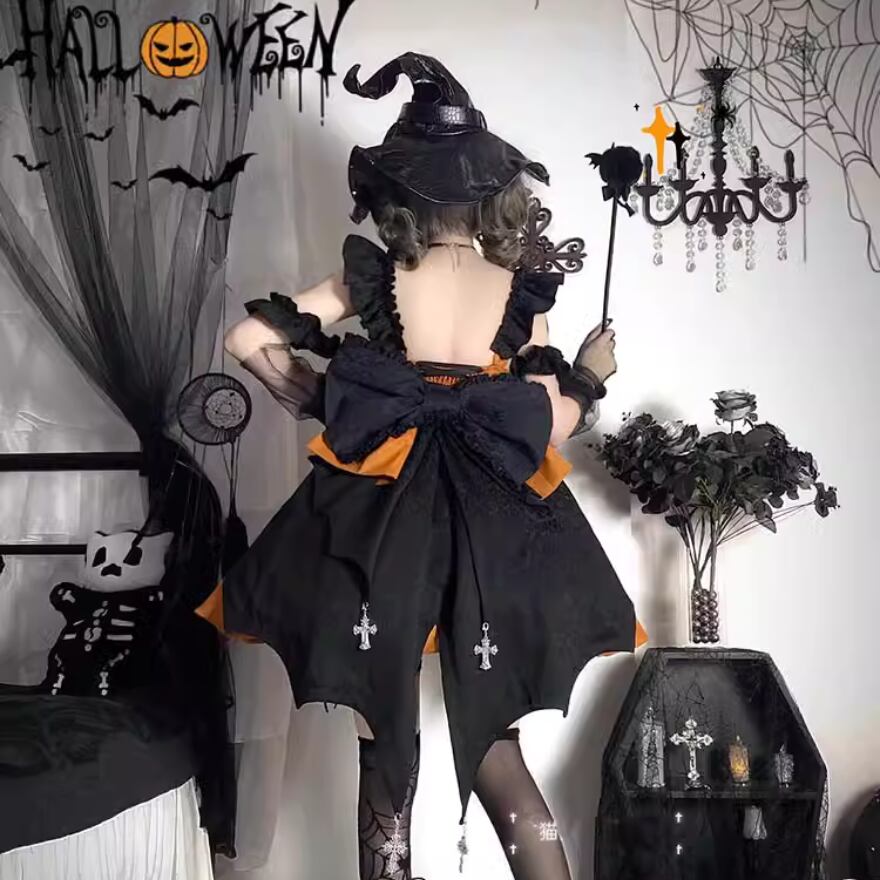 サブカル 服 地雷系 通販 コスプレ ジャンパースカート 小悪魔 リトルウィッチ 魔女 パンプキン ガーリー 甘め バンギャ