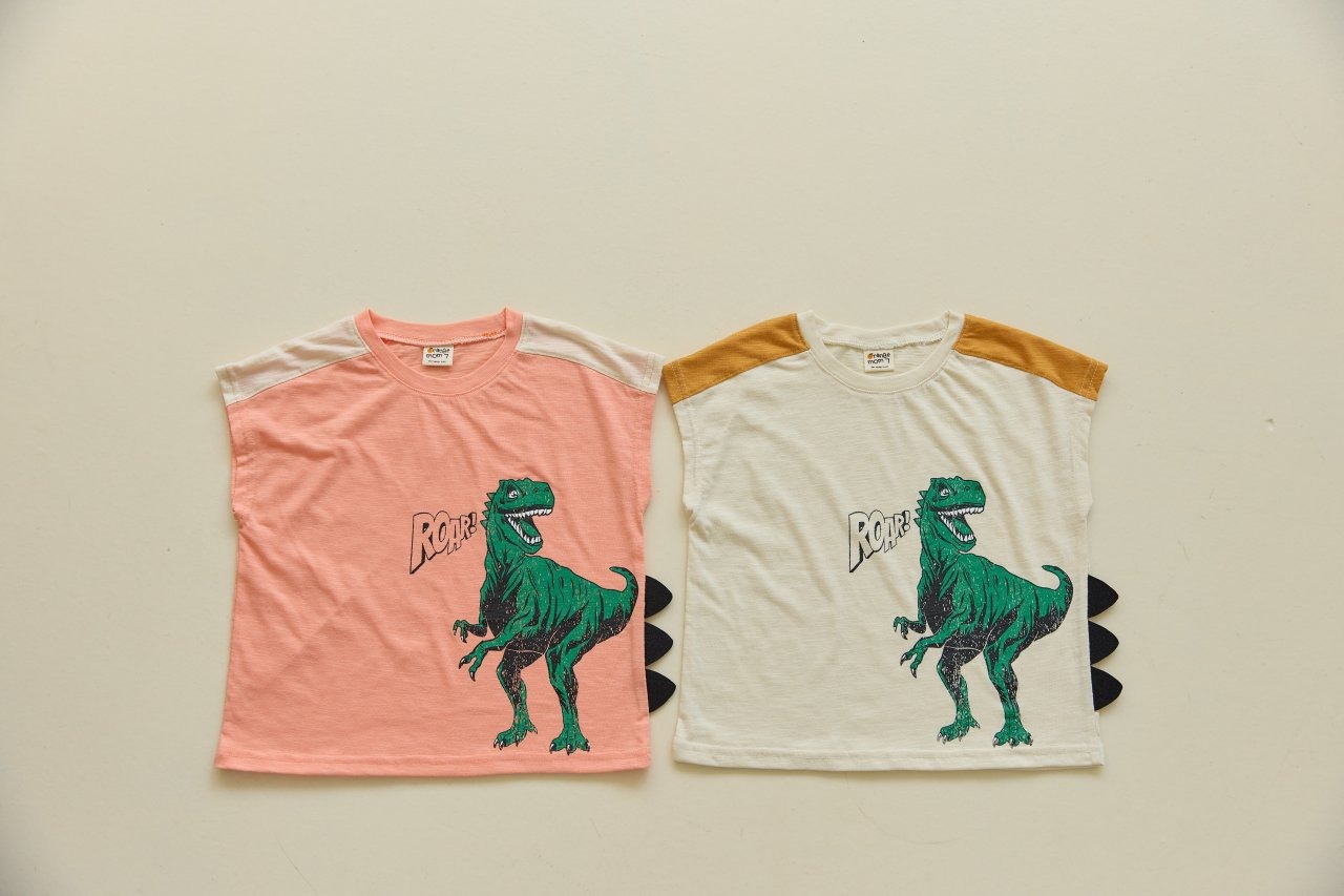 [Orangemom] Color-blocked dinosaur horn shirt / [오렌지맘] 배색공룡뿔티셔츠
