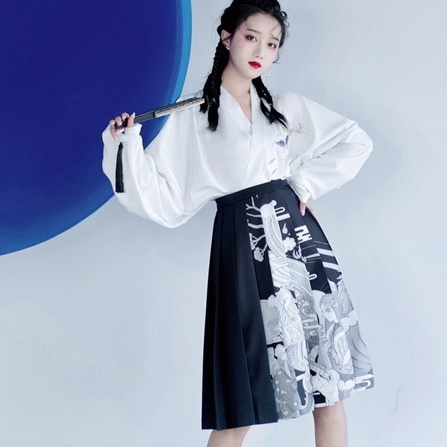 サブカル 服 地雷系 通販 長袖 シャツ 中華風 漢服 襟 刺繍 トランペットスリーブ 闇かわいい ゴシック レトロ