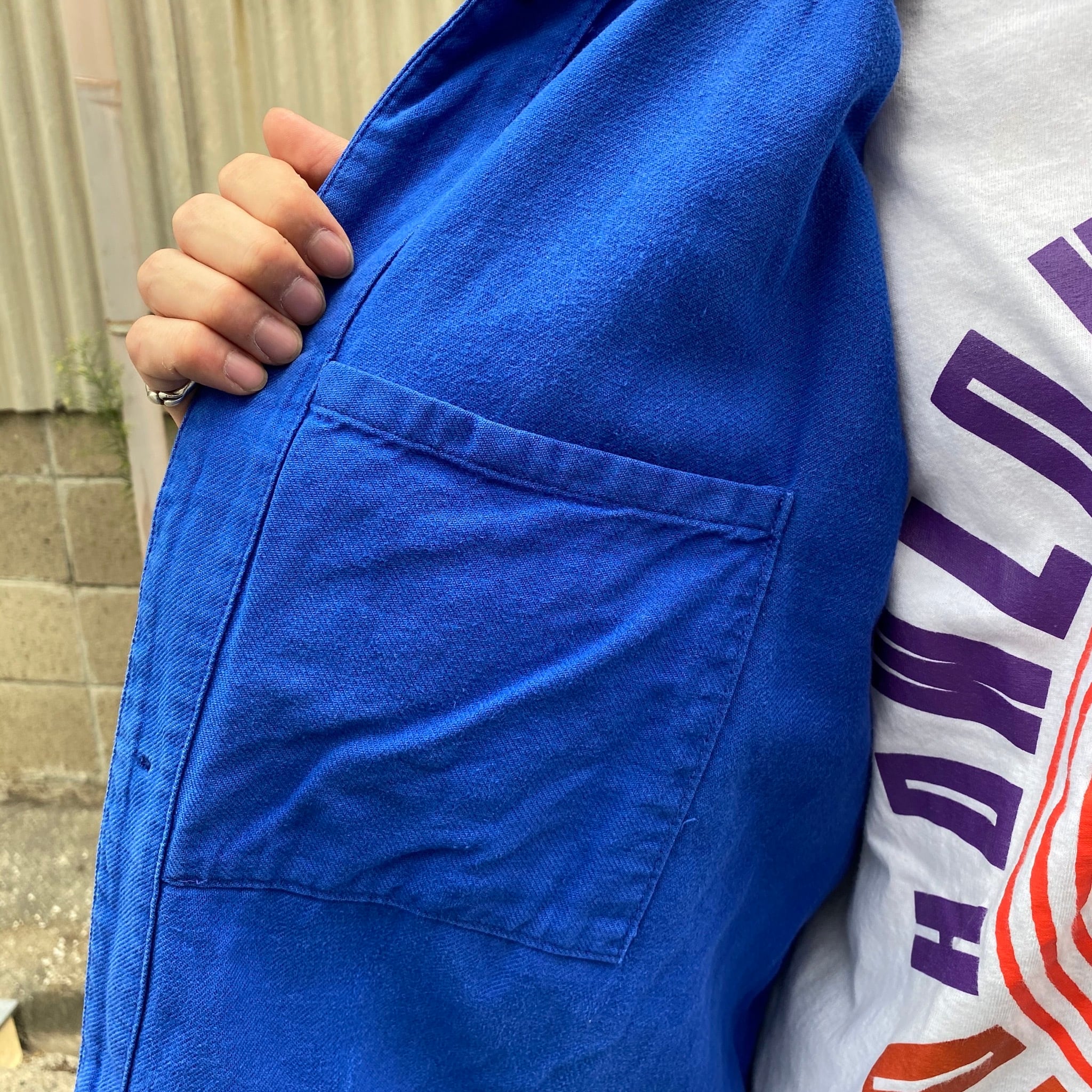 ユーロワーク フレンチワークジャケット カバーオール ブルー 青色