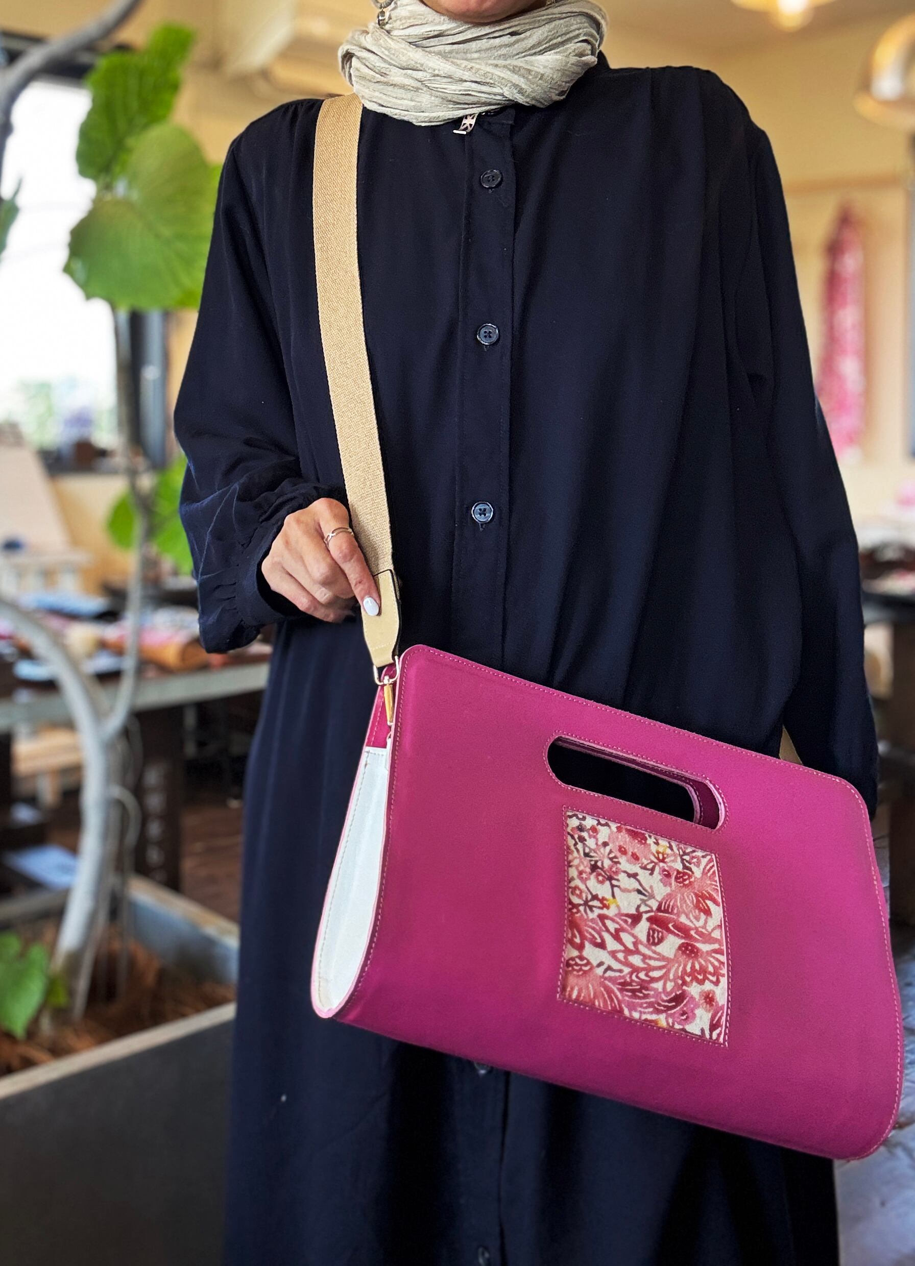 本革ぷっくりぽーぽーキャンパスショルダーバッグ