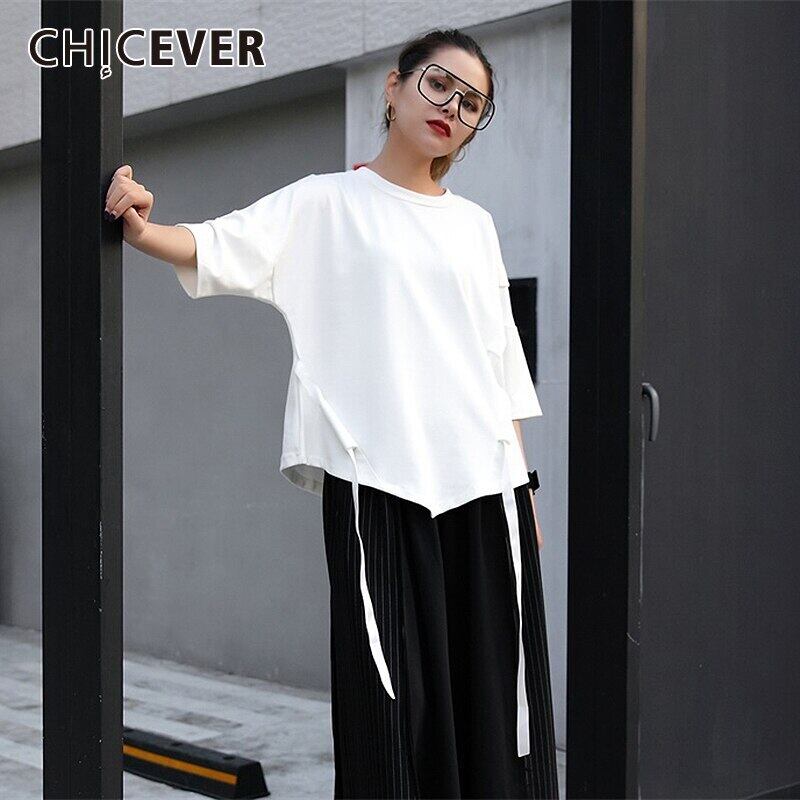 CHICEVERレディースTシャツOネックスリークォータースリーブレースアップトップス2020 6base537347150596
