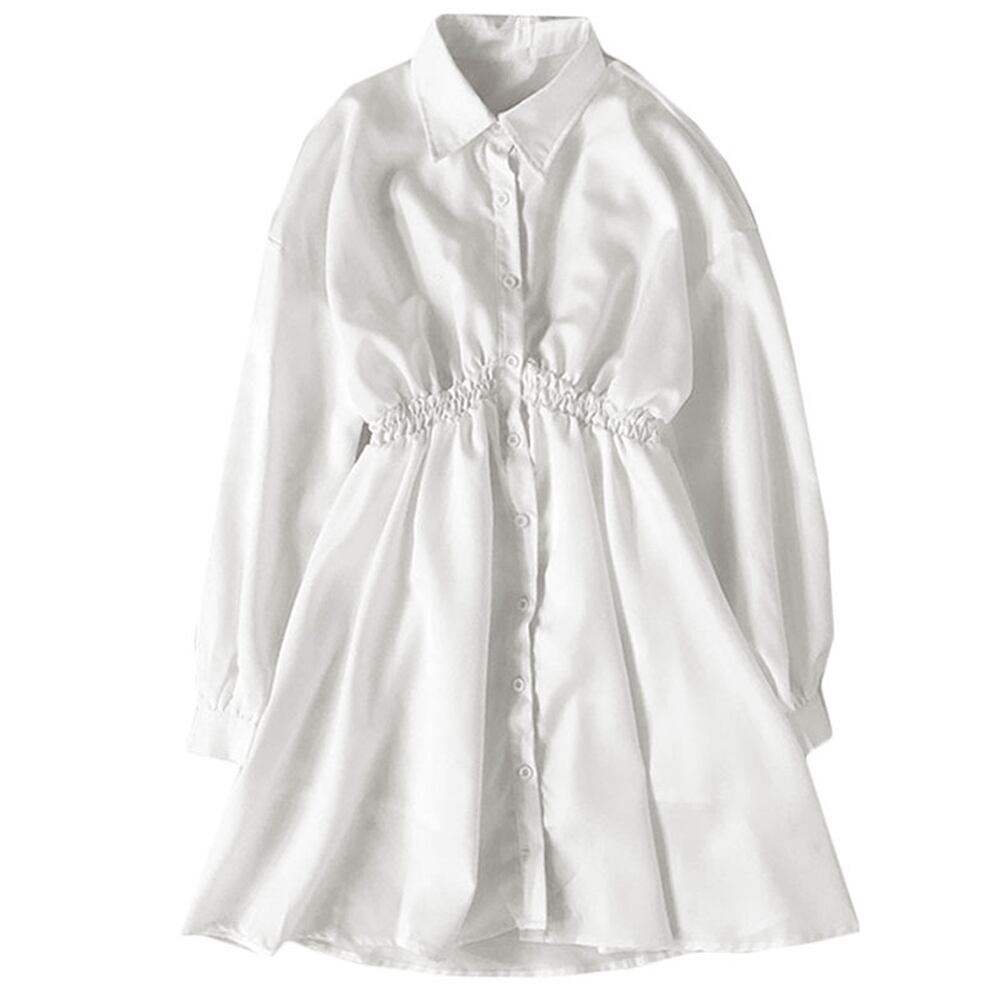 ワンピース 長袖 レディース 春夏秋 韓国 シャツワンピース きれいめ 大人 かわいい フェミニン シンプル ボリュームスリーブ おしゃれ 大人可愛い 大人女子