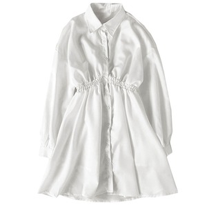 ワンピース 長袖 レディース 春夏秋 韓国 シャツワンピース きれいめ 大人 かわいい フェミニン シンプル ボリュームスリーブ おしゃれ 大人可愛い 大人女子