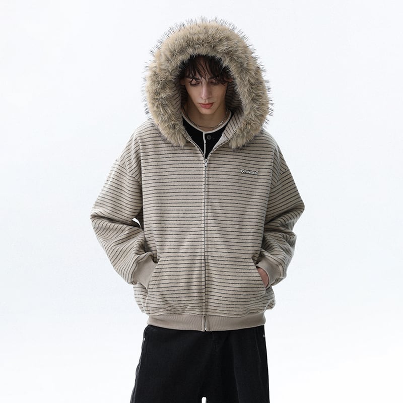 MRNEARLYボーダー柄ジップアップフード付きパーカー